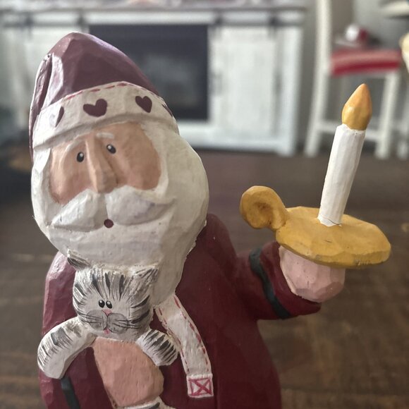 Midwest of Cannon Falls Folk Art Eddie Walker 6.5” tall wooden Tabby Cats Candle - Picture 2 of 6